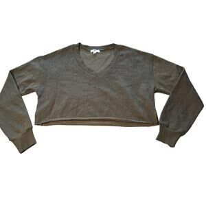 BP Sweater Womens XS Olive Green Cropped V Neck Long Sleeve Pullover Casual XS
